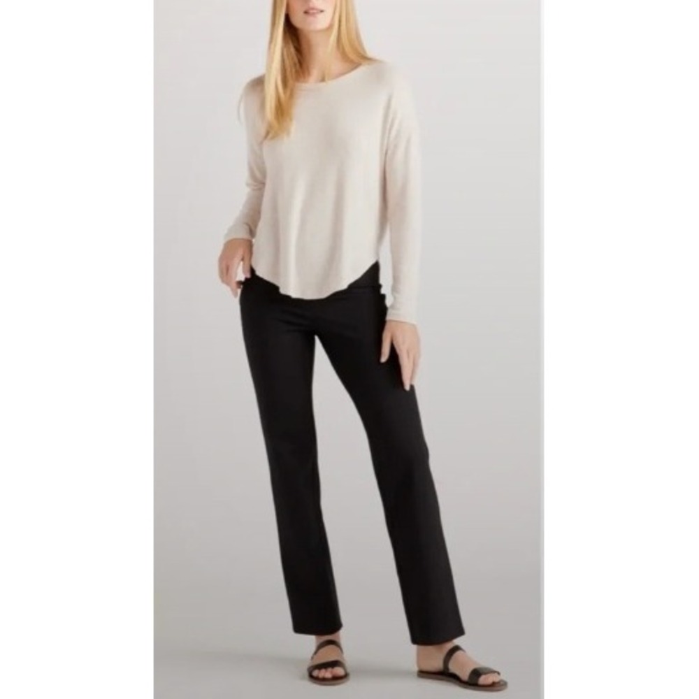 Quince Ultra-Stretch Ponte Straight Leg Pants Women Sz M Black High Rise Office